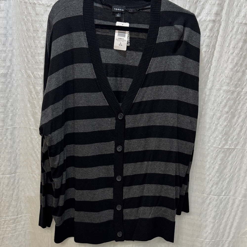 Torrid Black and Gray Striped Cardigan